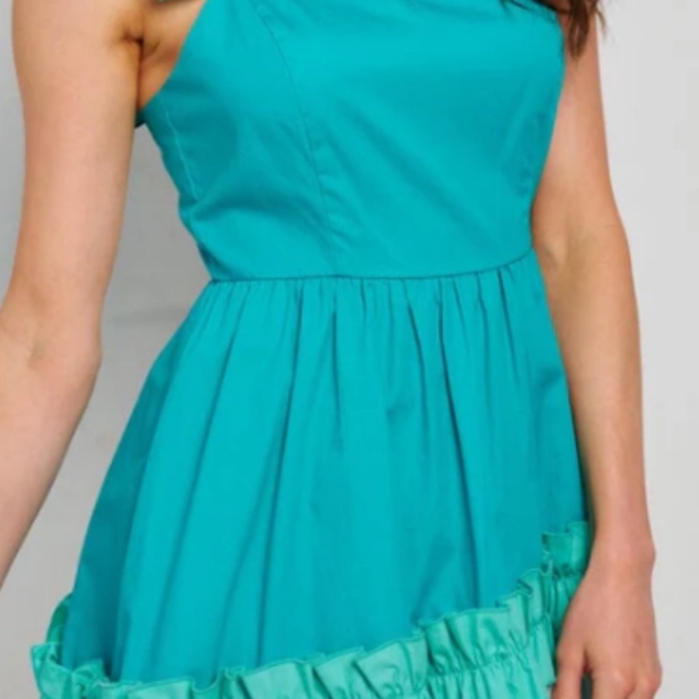 Teal Sleeveless Ruffle tiered colorblock mini dresss